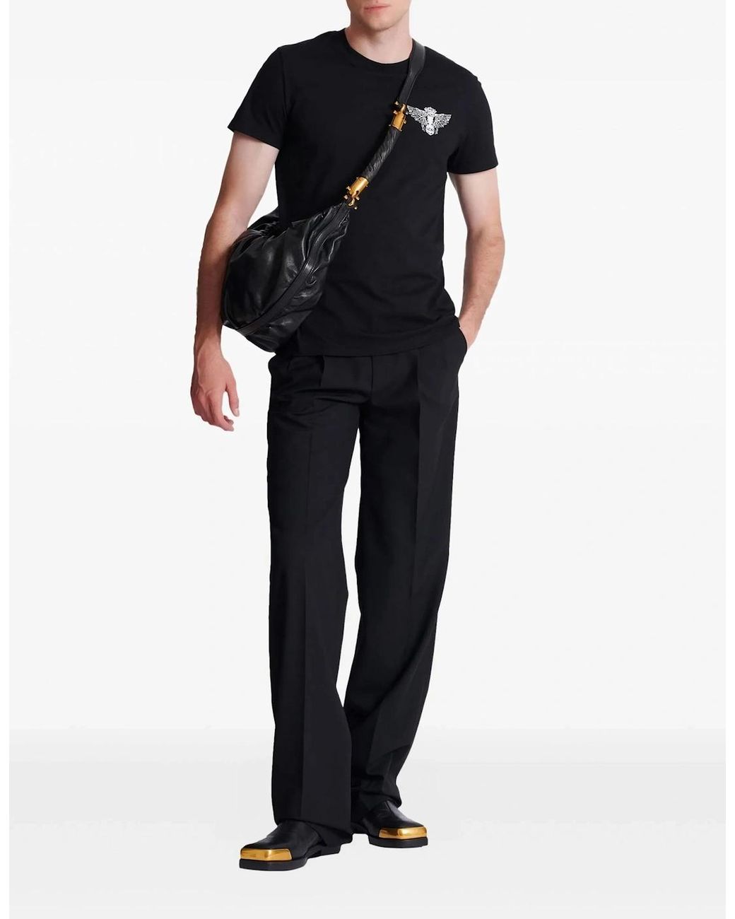 Balmain Black Slim Wings Print T-Shirt for men
