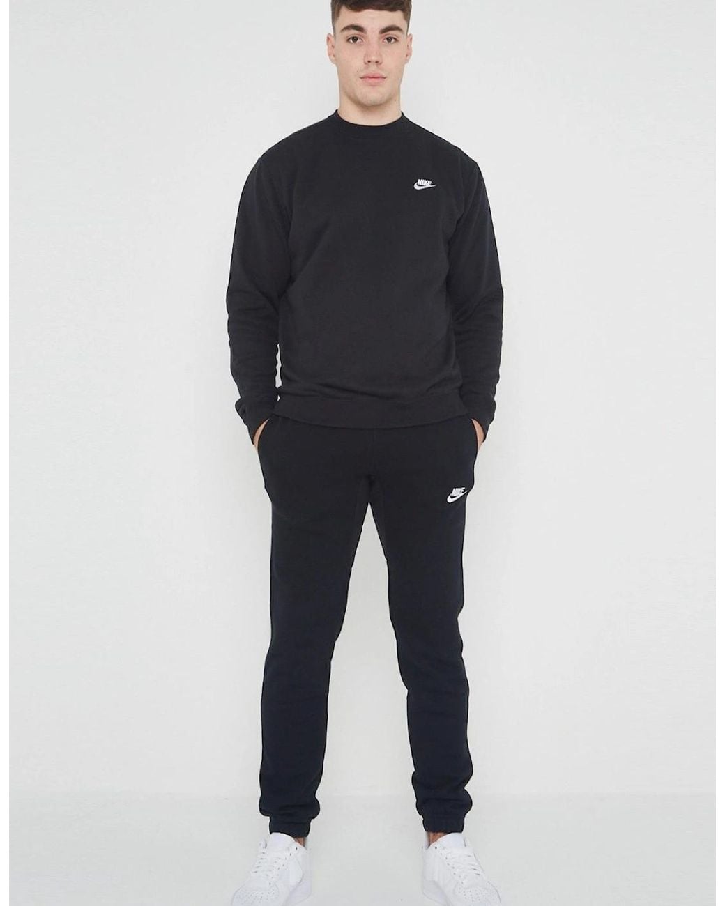 Nike Black Clubfleece Crewneck Full Tracksuit Set