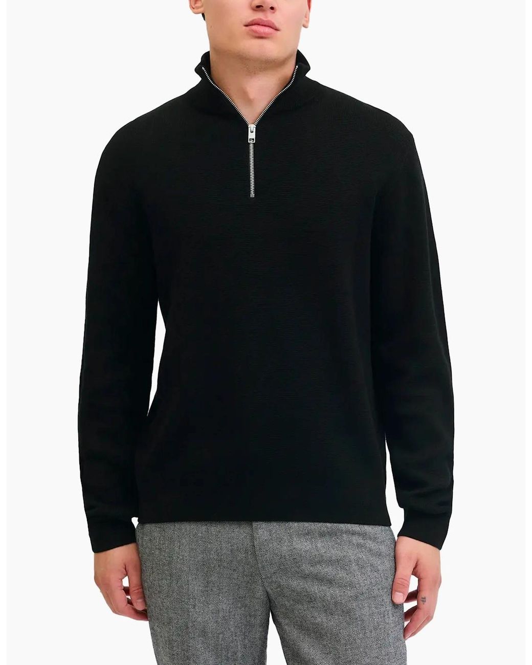 Jack & Jones Black Jpr Blamilano Stitch Knit Half Zip for men