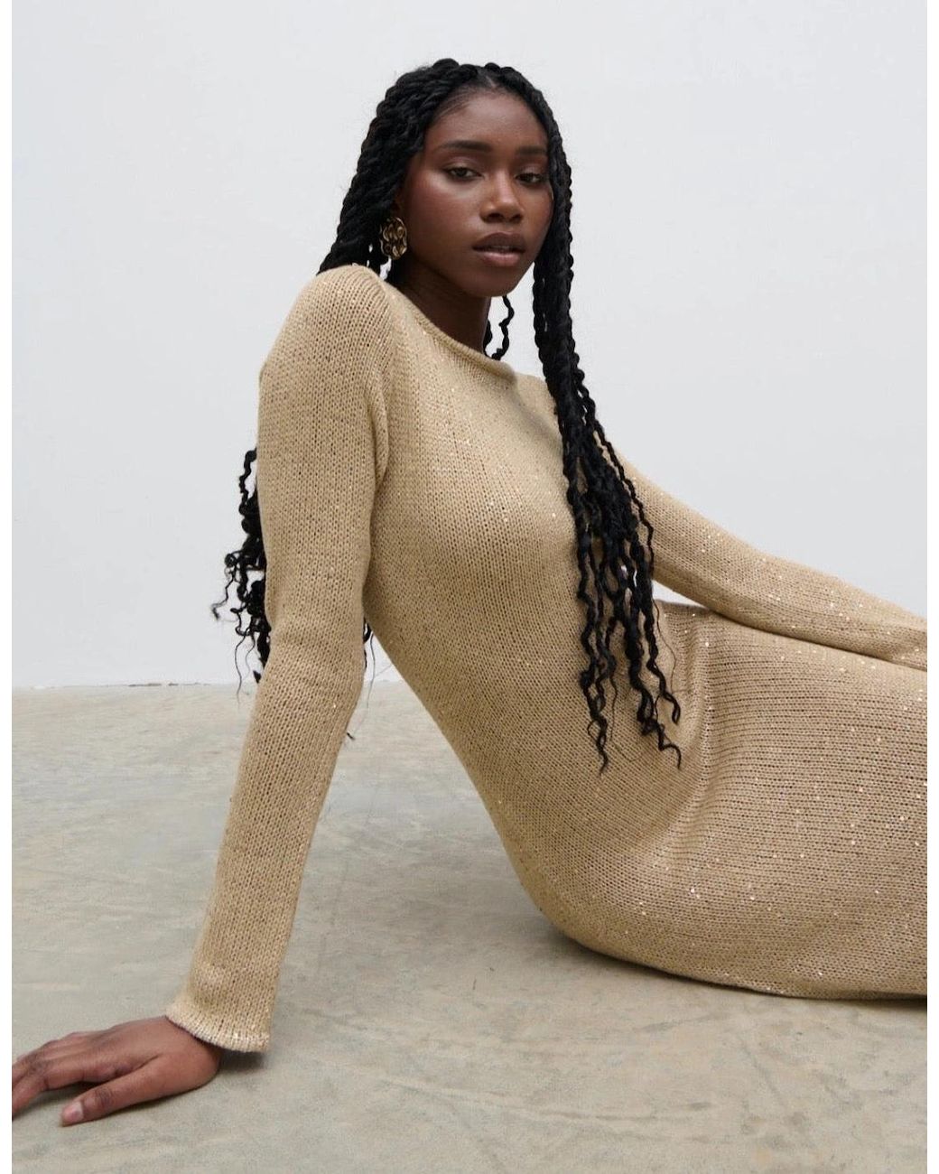 Pretty Lavish Natural Anastasia Sequin Maxi Knit Dress