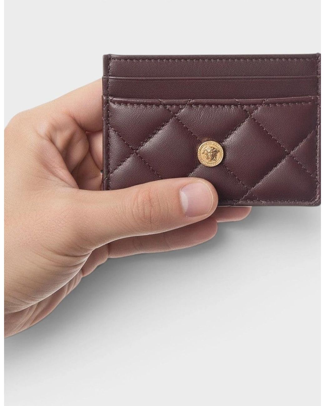 Versace Purple Logo Quilted Card Holder Aubergine