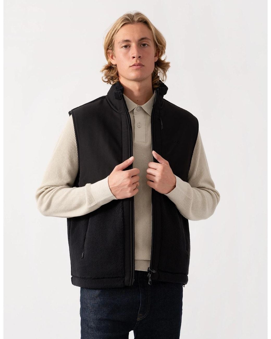 Boss Black Boss Sveedy Contrast-Panel Teddy Fleece Gilet With Logo for men