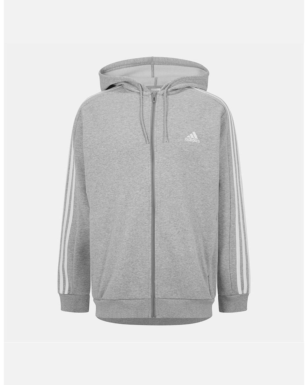 Adidas Gray Fleece 3 Stripes Full Zip Hoodie for men