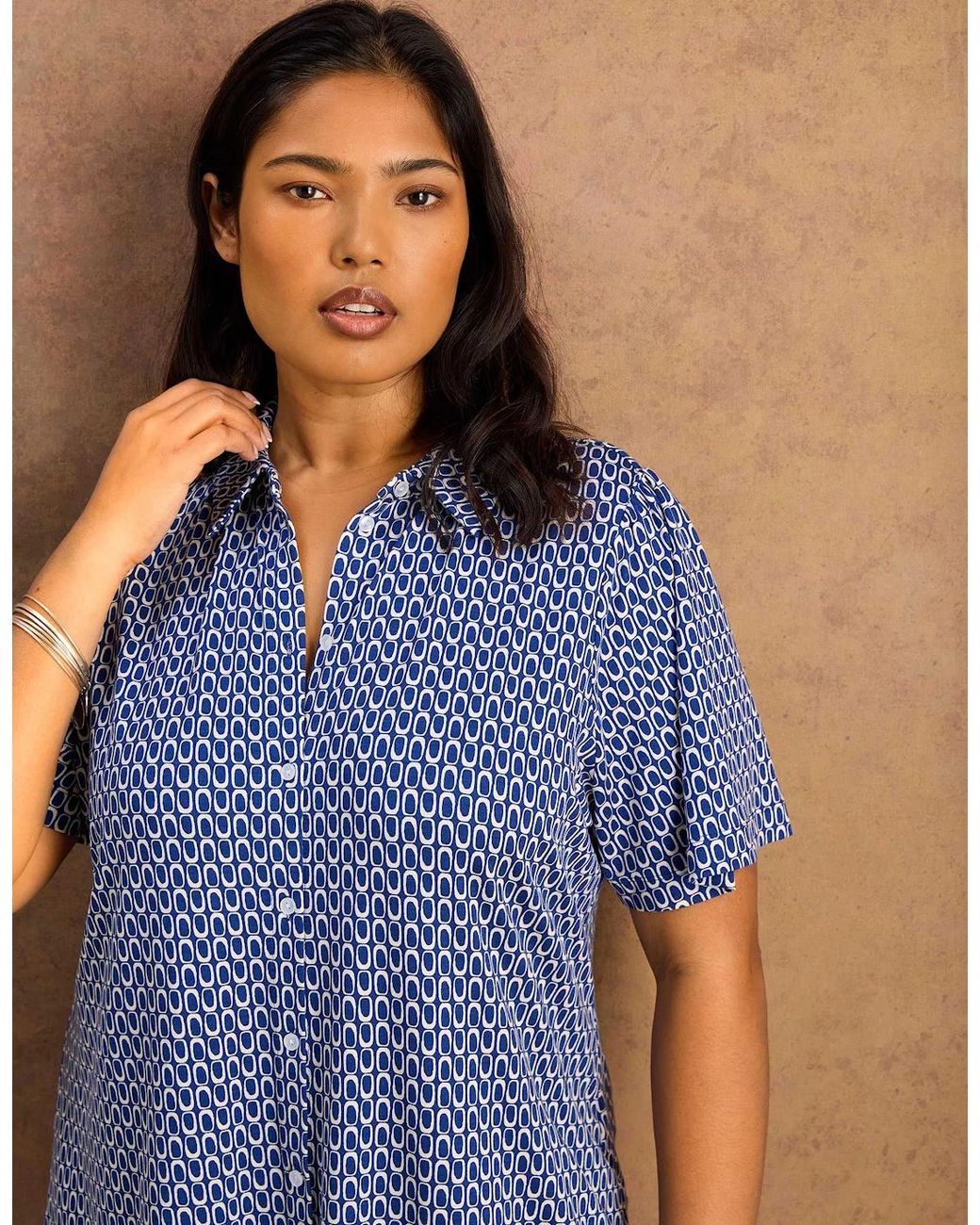 Live Unlimited London Blue Petite Geo Short Sleeve Jersey Shirt