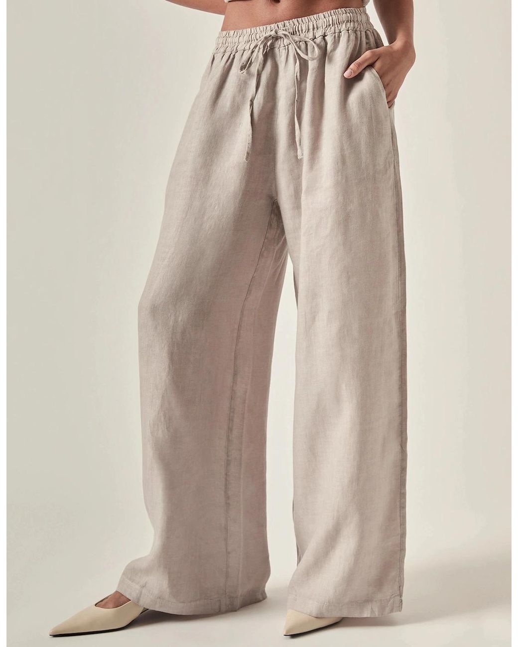 James Lakeland Natural Taupe Pure Linen Trousers