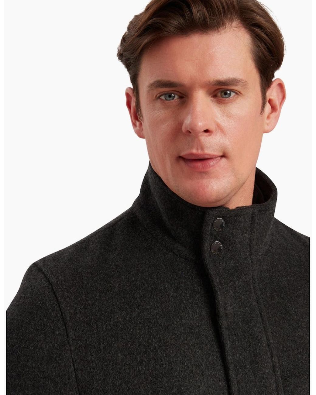 Ted Baker Black Ederson Wool Blend Funnel Neck Coat for men