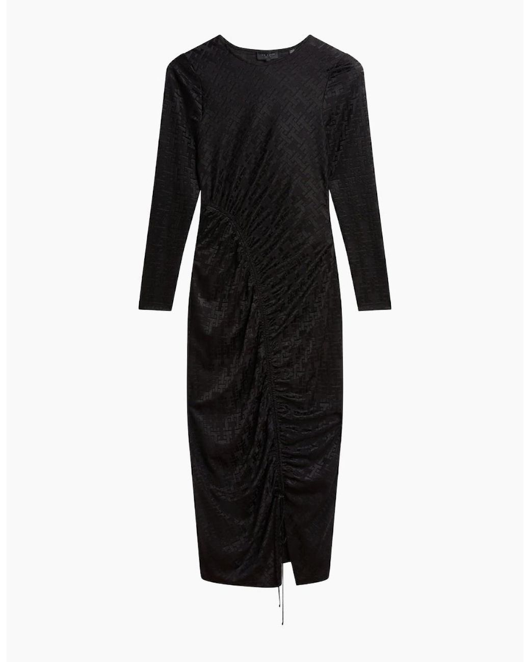 Ted Baker Black Sherlay Jacquard T Bodycon Gathered Dress