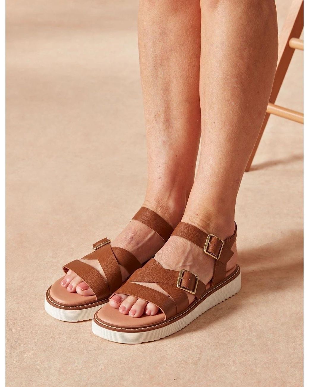 Hush Puppies Brown Cady Leather Tan Sandals