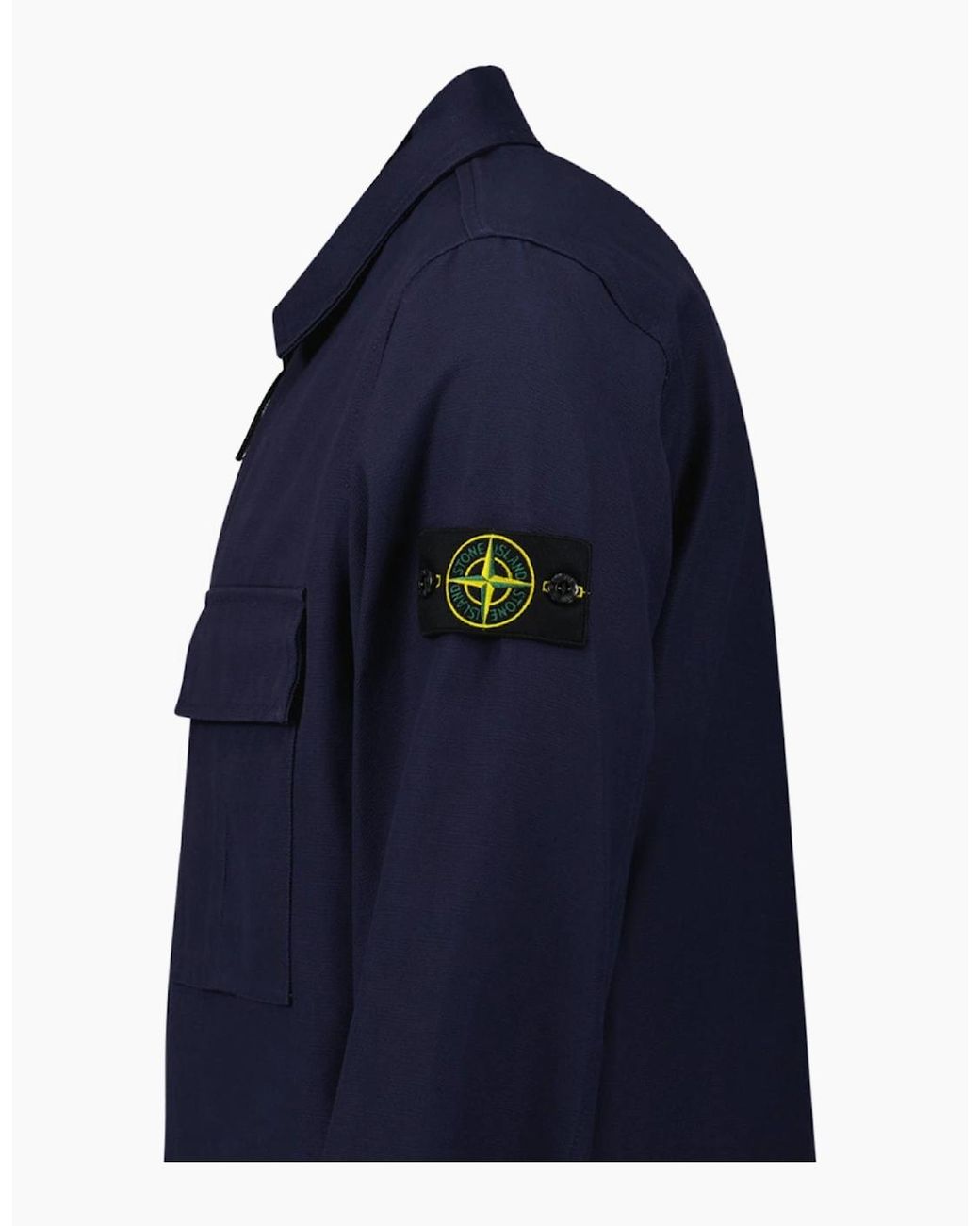 Stone Island Blue Zip Panama Cotton Overshirt for men