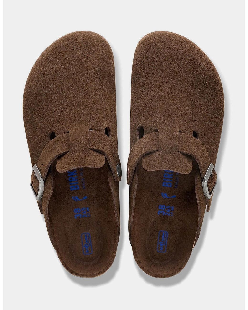Birkenstock Boston Brown Suede Leather Tonal Footbed Clogs