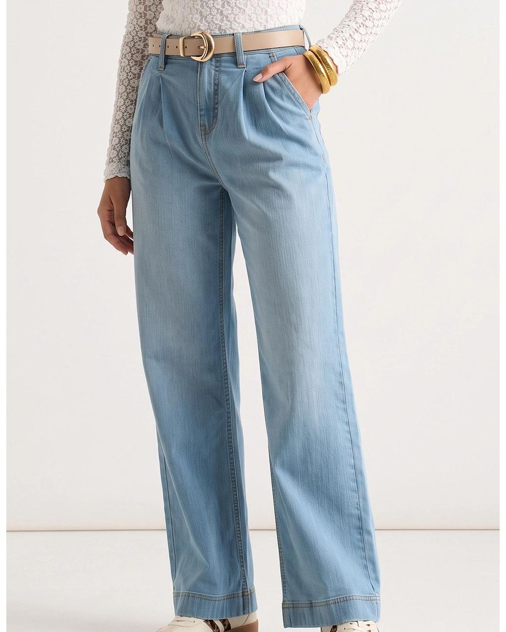 Gini London Blue Light Pleat Wide Leg Jean
