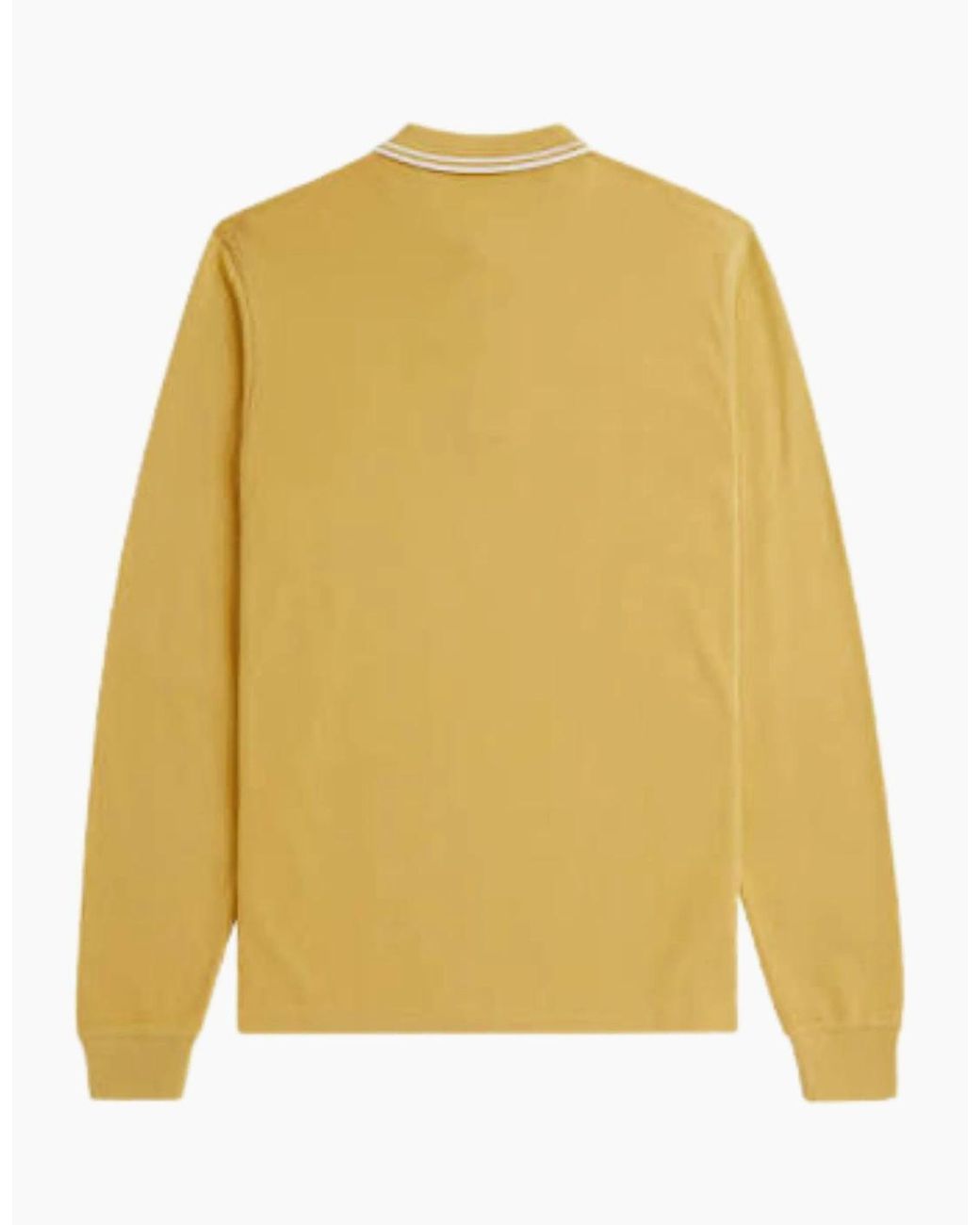 Fred Perry Yellow Twin Tipped Collar Honeycomb Long Sleeve Polo Shirt for men