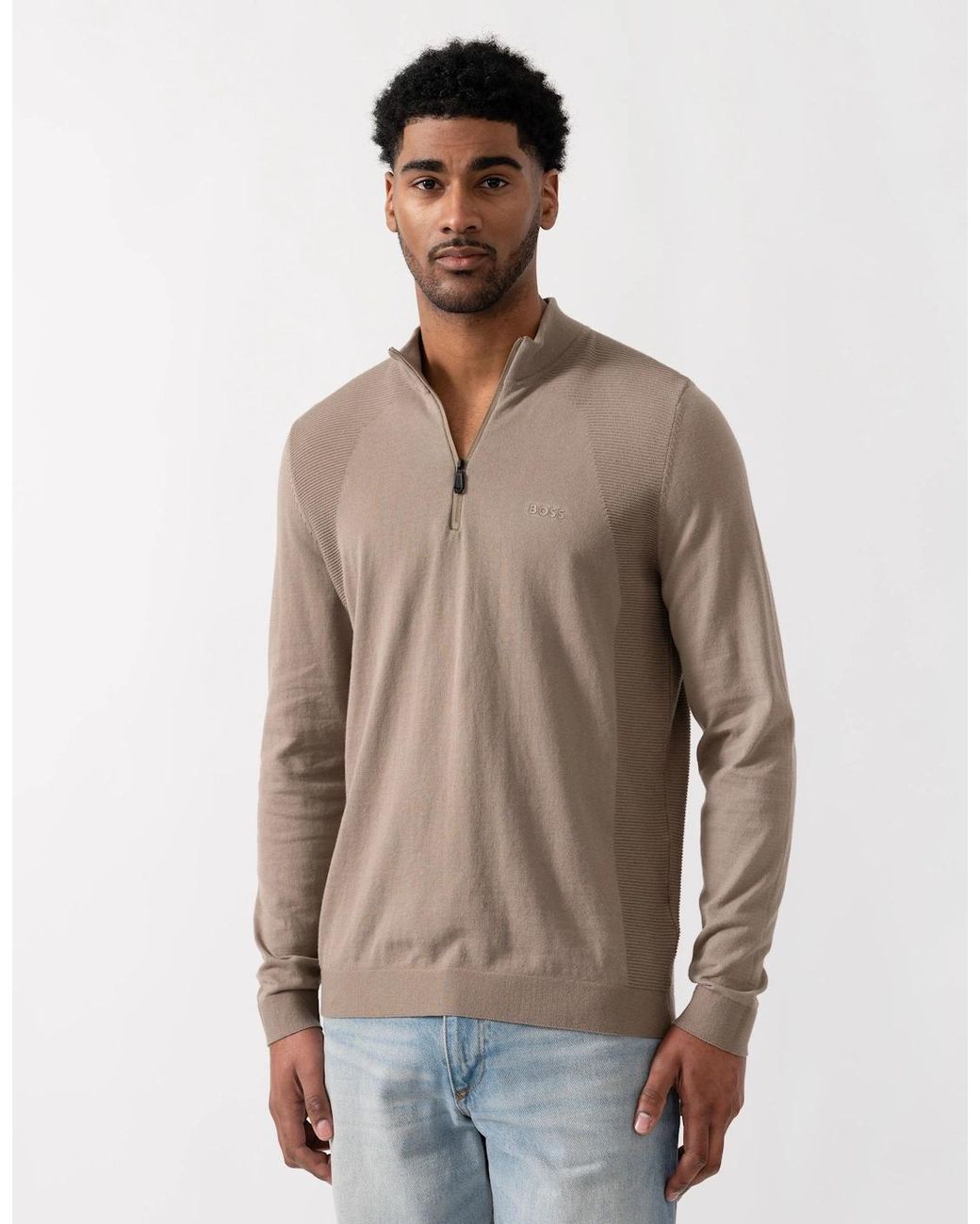 Boss Brown Boss Momentum-Lite 1/4 Zip Funnel Neck Jumper for men