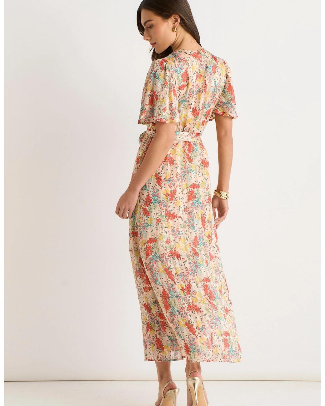 Gini London Multicolor Floral Jacquard Chiffon Midi Dress
