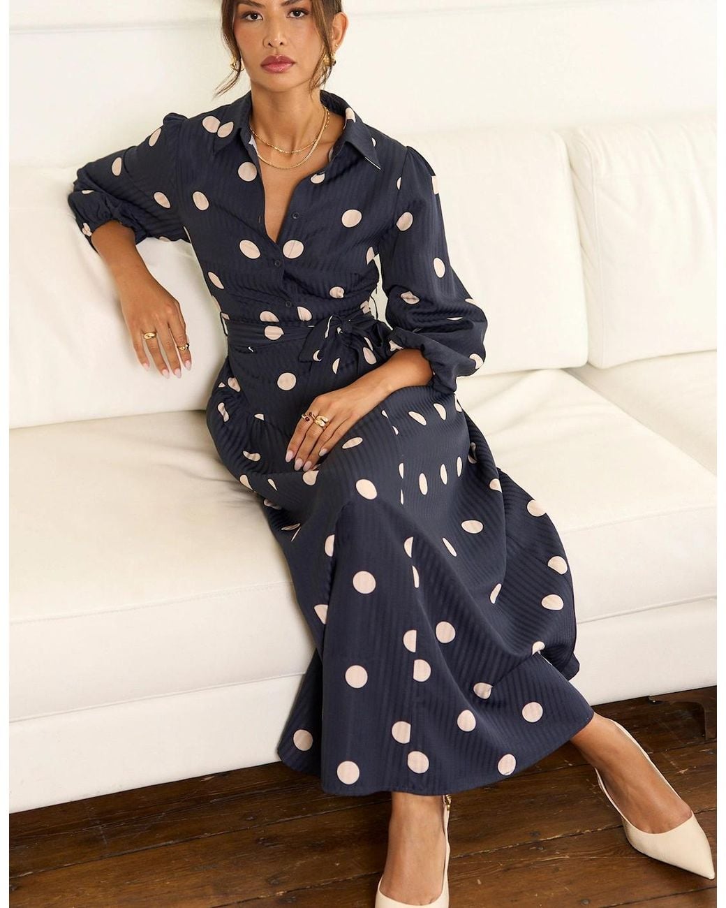 Gini London Blue Spot Jacquard Fit And Flare Dress