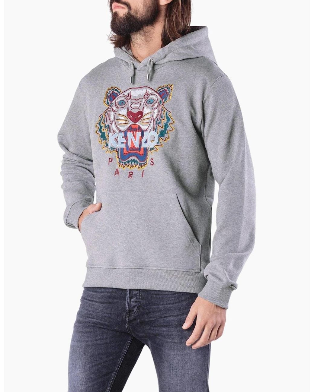 KENZO Gray Hoodie Classic Tiger Hoodie Pullover Jumper Winter Long Sleeve for men