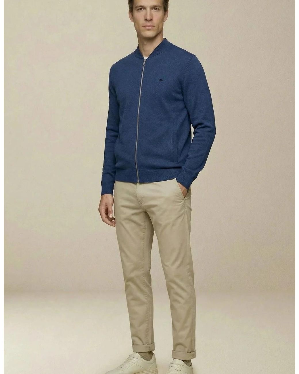 Fynch-Hatton Blue Fine Knit Zipped Cardigan Midnight for men