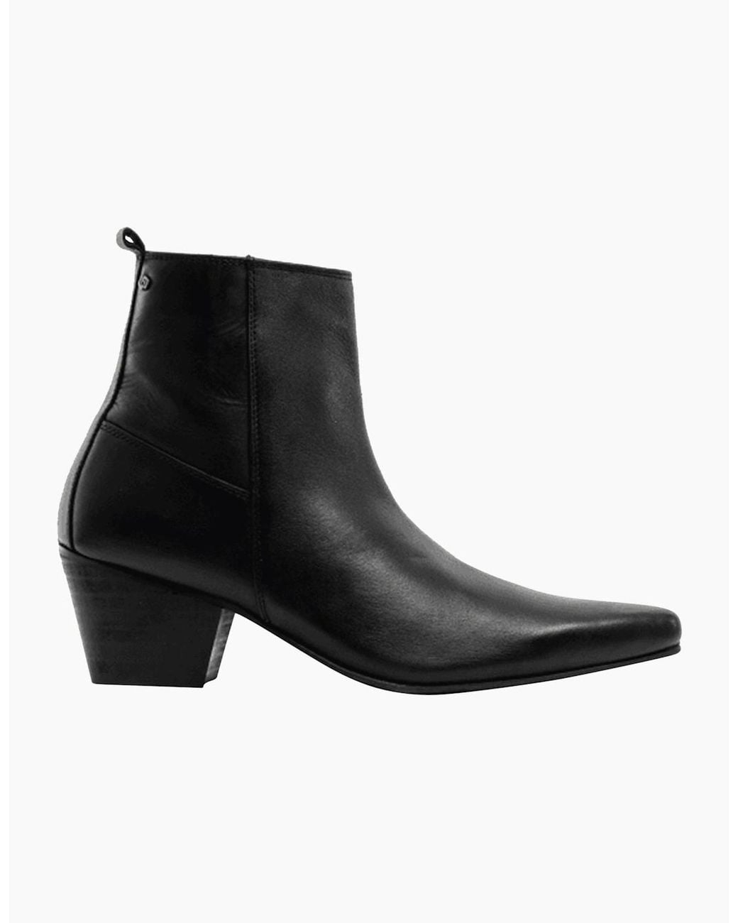 Club Cubano Black Lennon Leather Winklepicker Cuban Heel Boots for men