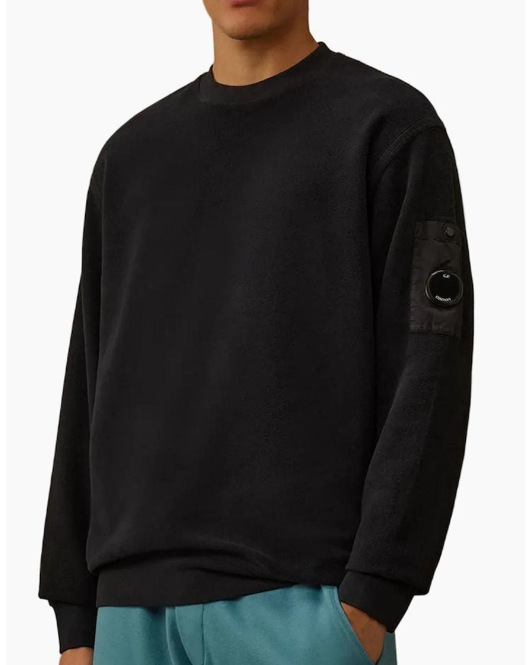 C P Company Black Brushed Fleece Lens Sweat for men