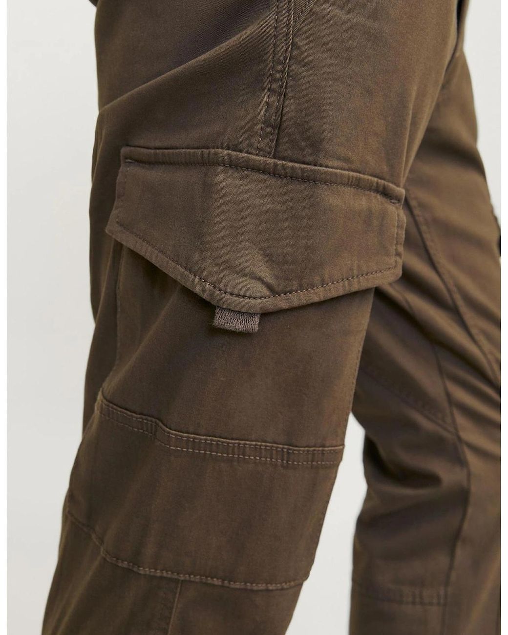 Jack & Jones Gray Paul Cargo Ribbed Hem Straight Leg Pants for men