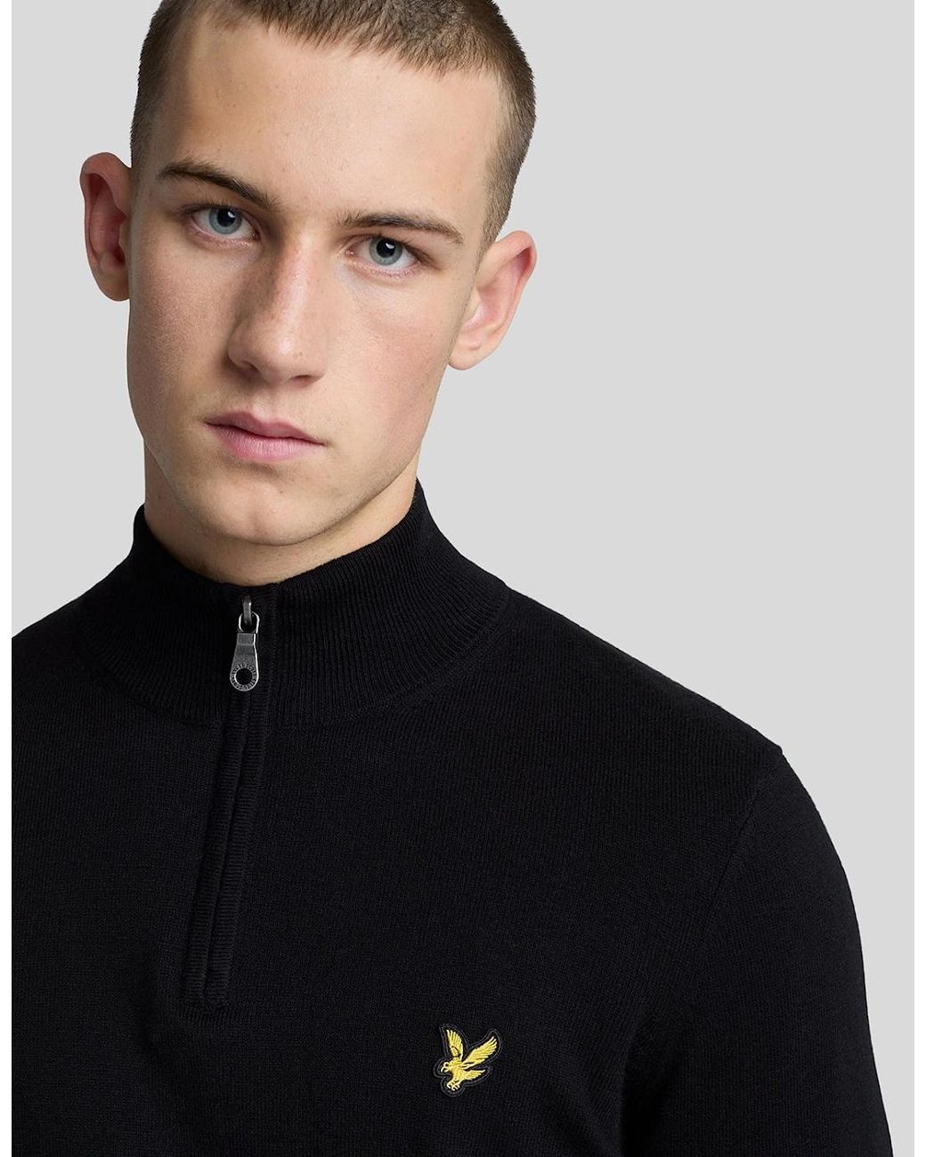 Lyle & Scott Black Cotton Merino 1/4 Zip Jumper for men