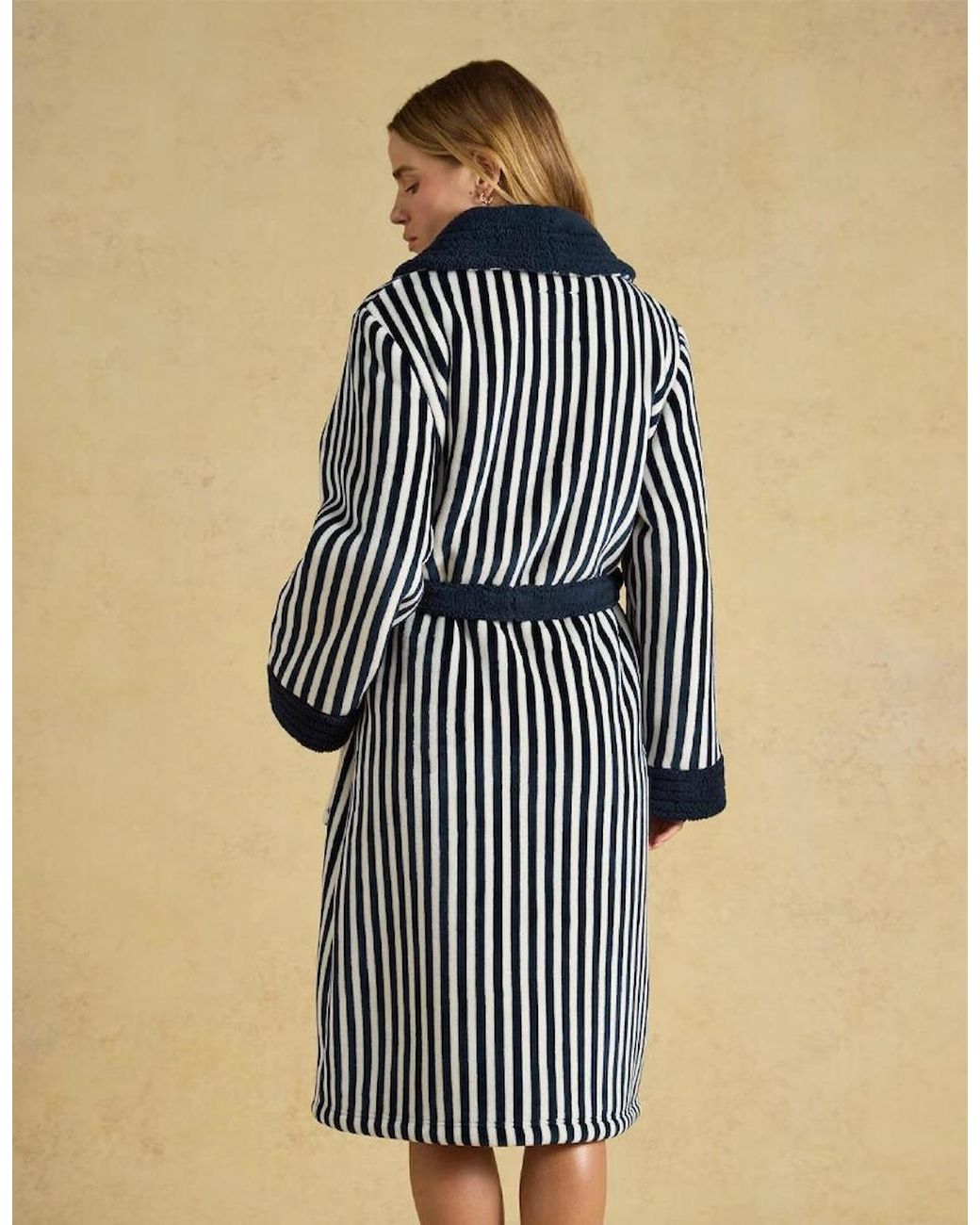 Joules Blue V63813 Matilda Ladies Robe/Cream Stripe Bathrobe/Cream Stripe