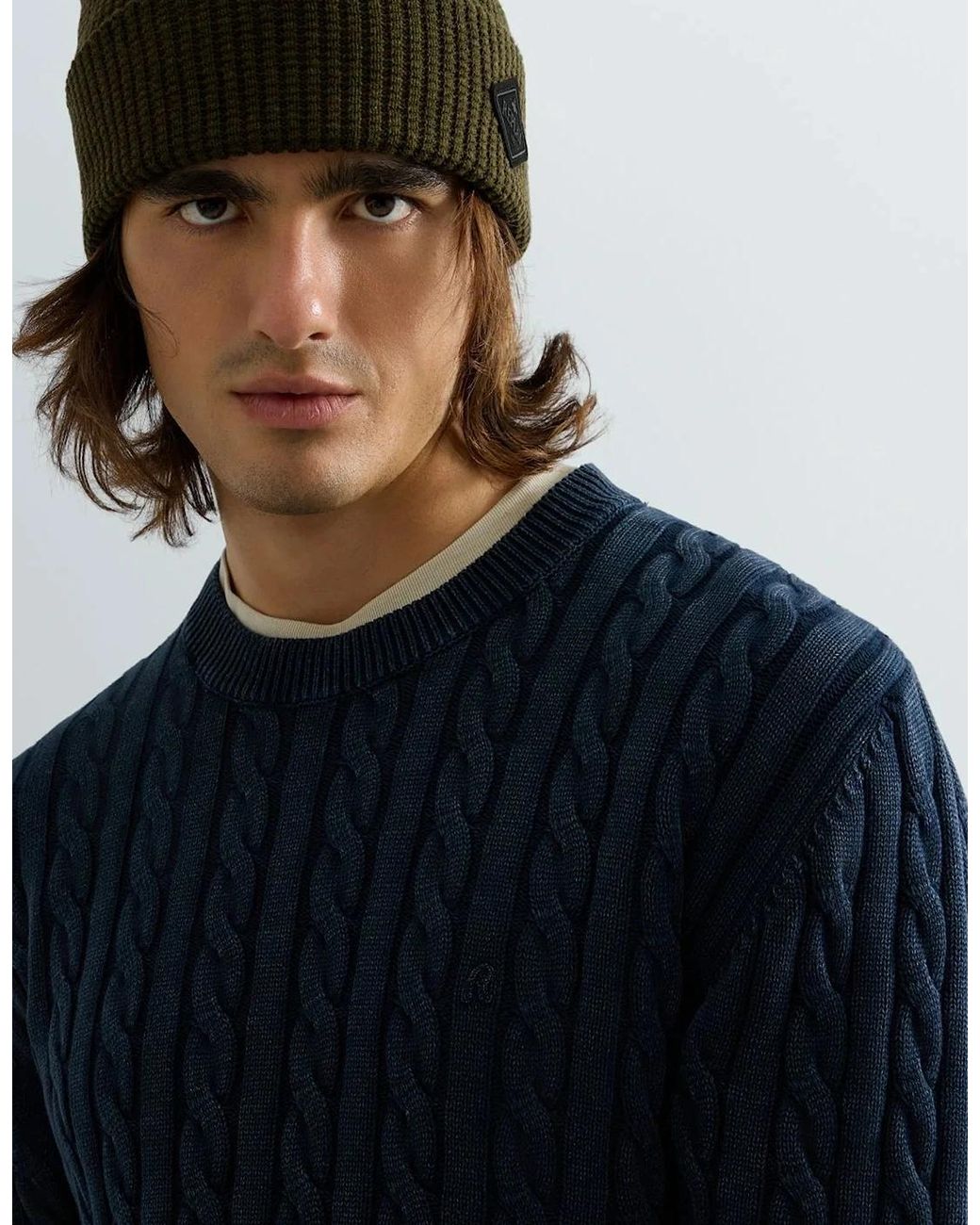 Replay Blue Cable Knit Jumper for men