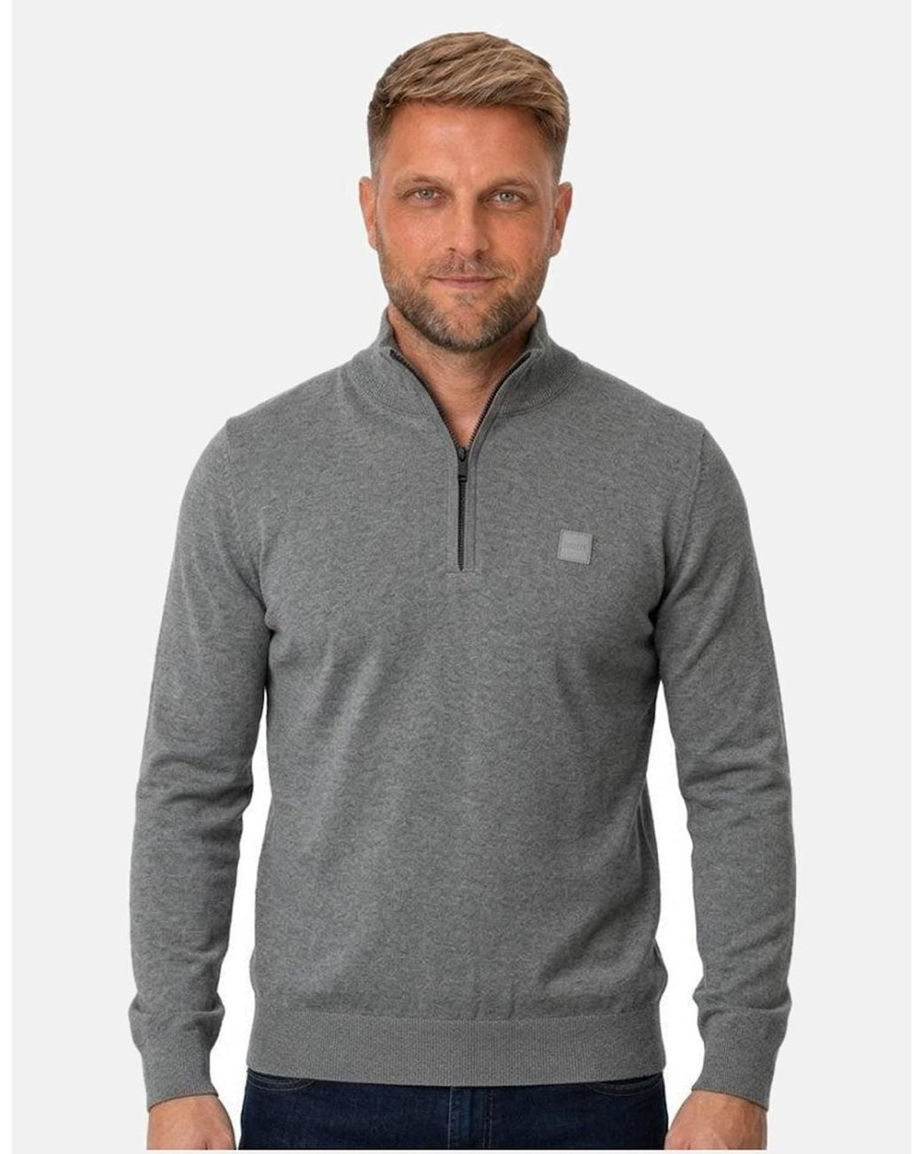Boss Gray Boss Kanobix Zip Neck Jumper