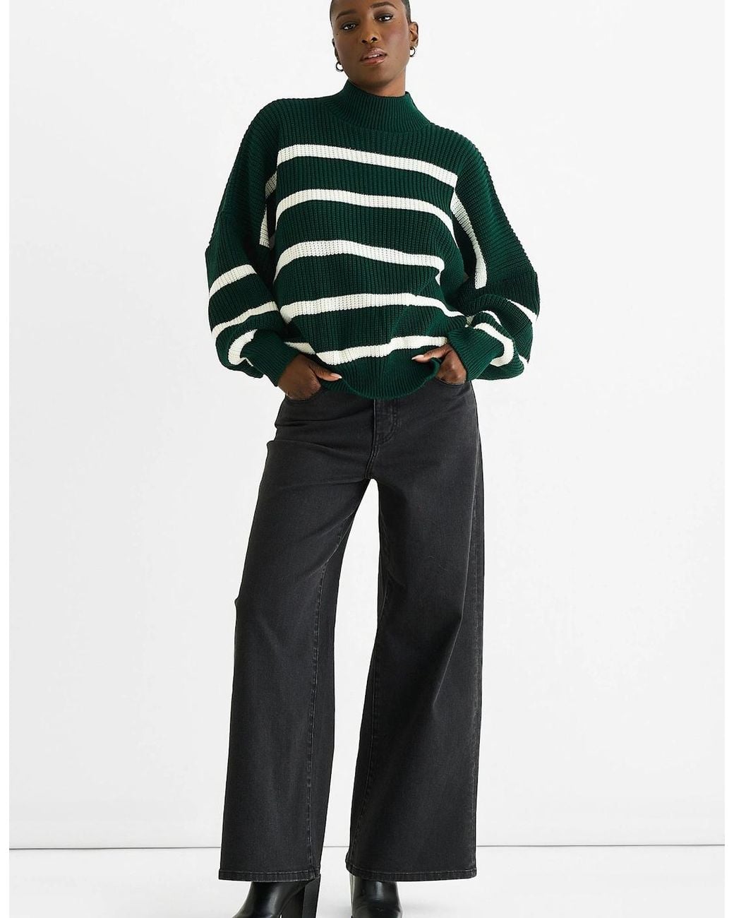 Gini London Green Chunky Knit High Neck Jumper