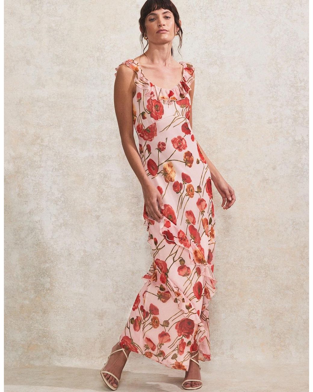 Ro&zo Pink Rosie Poppy-Print Ruffle-Detail Dress