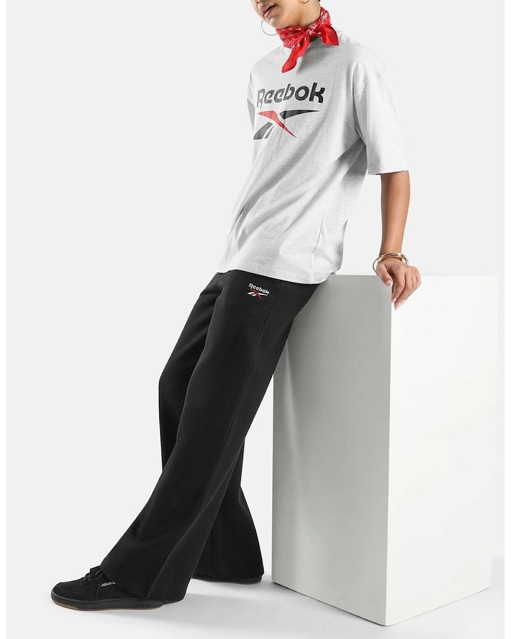 Reebok Black Id 2-Col Logo Wide Leg Pants Cotton Sweatpants