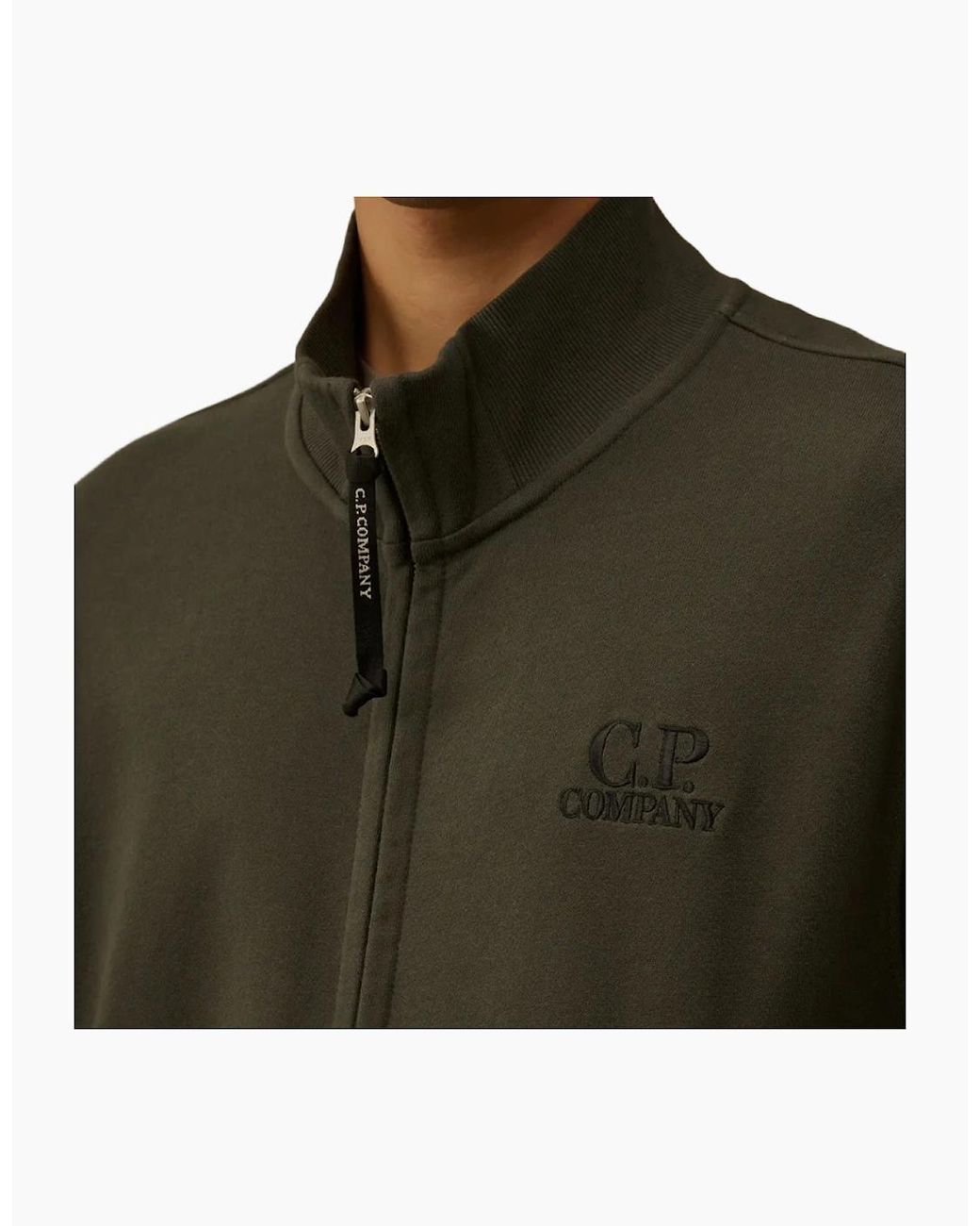 C P Company Green Diagonal Fleece Zip Logo Sweatshirt for men