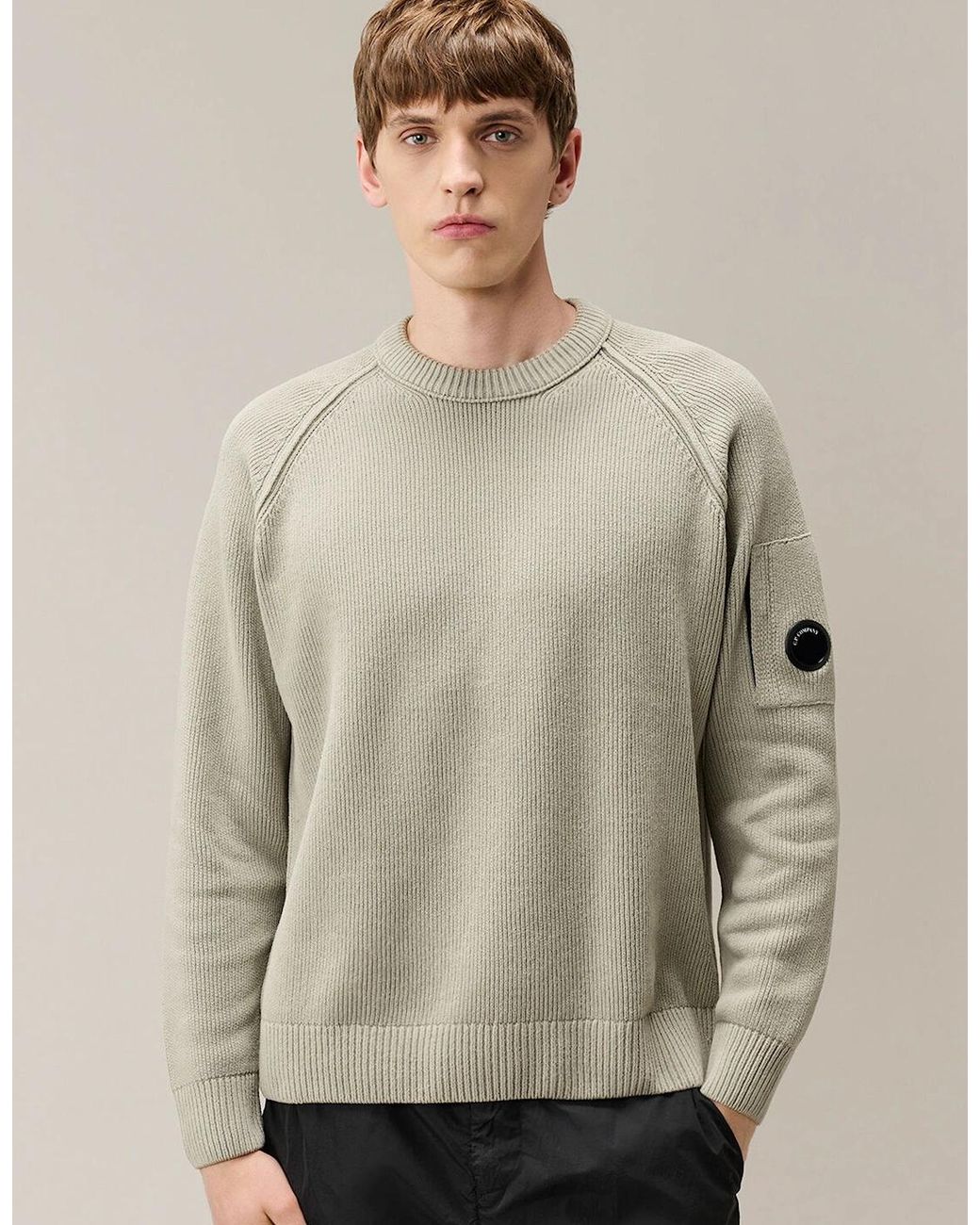 C P Company Natural Chenille Cotton Lens Sweater for men