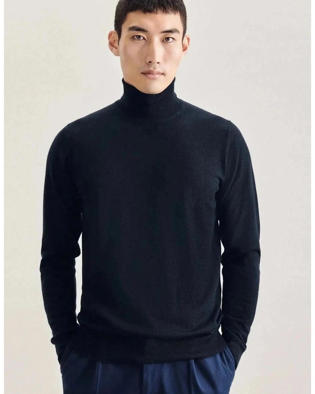 Seidensticker Blue Merino Wool Roll Neck Knit Dark for men