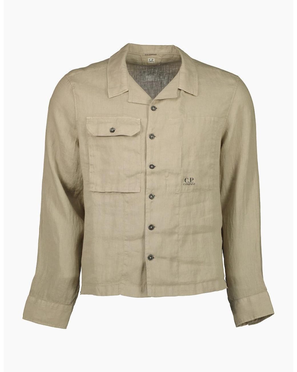 C P Company Green Long Sleeve Linen Overshirt for men