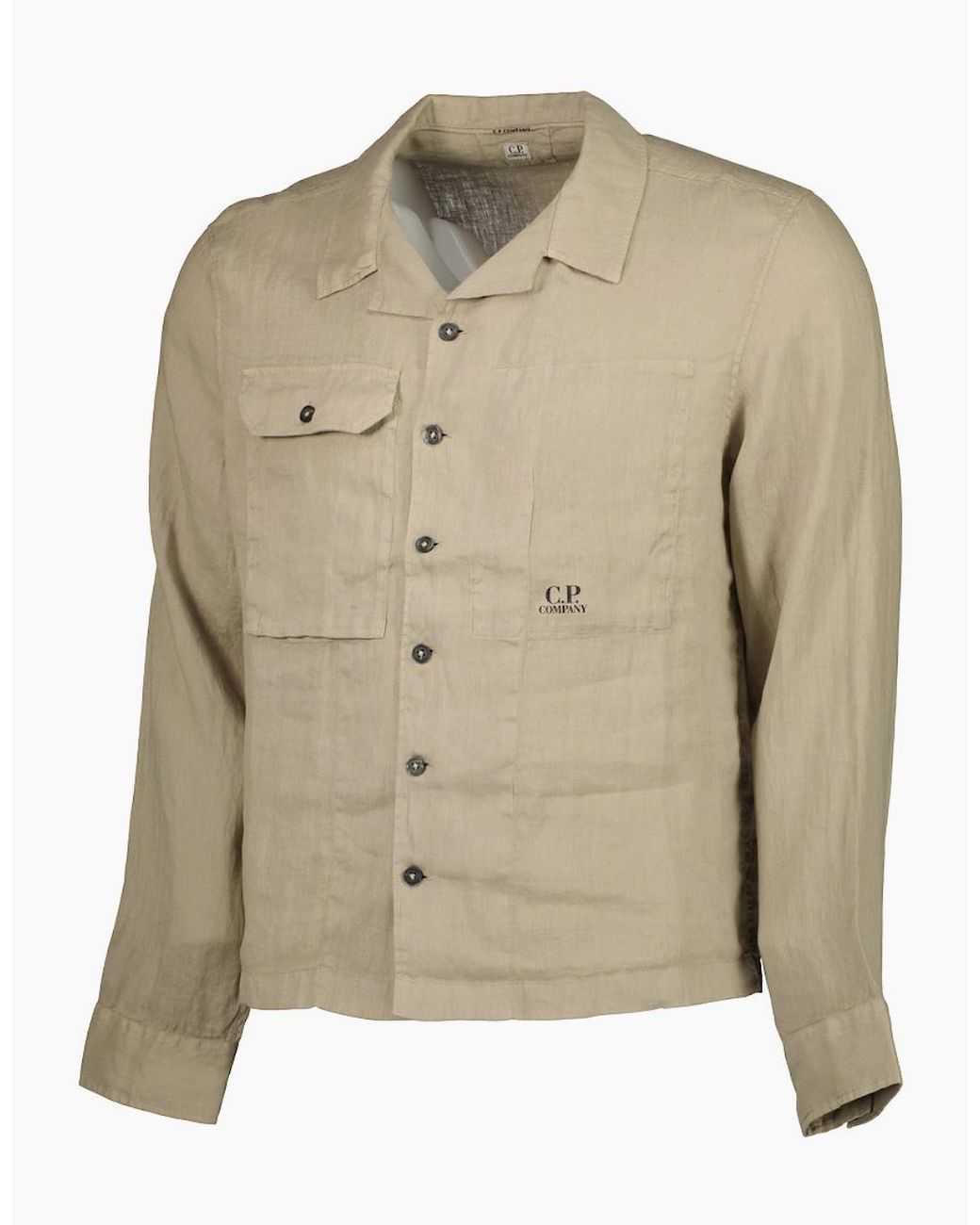C P Company Green Long Sleeve Linen Overshirt for men