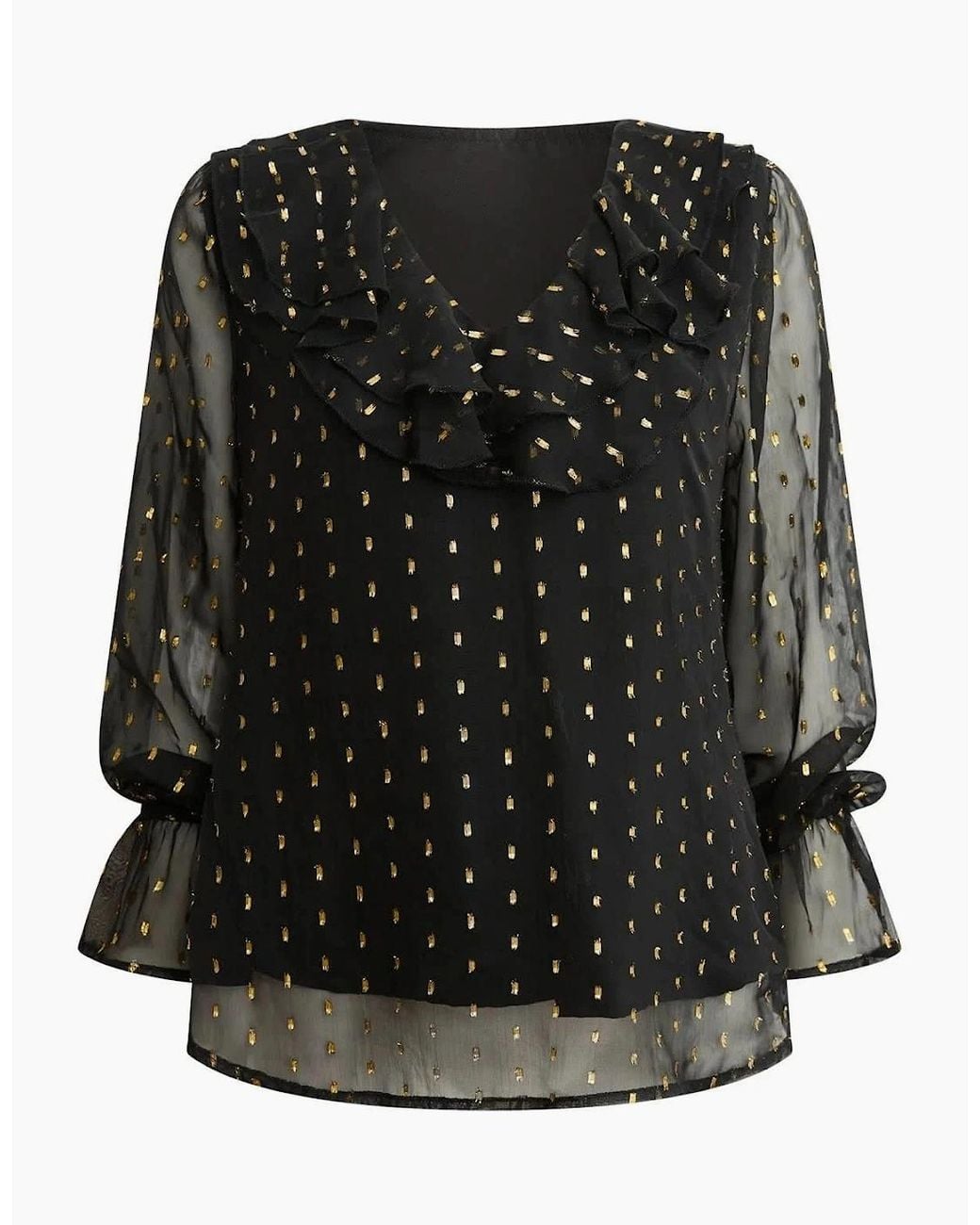 James Lakeland Black Metallic Ruffle Blouse