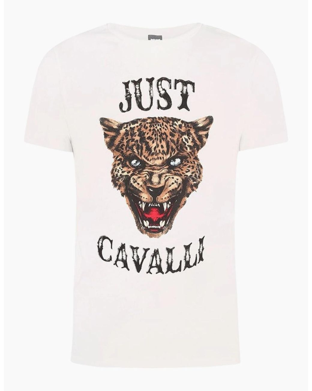 Just Cavalli White S01Gc0419 T-Shirt Tiger Print Short Sleeve Cotton Half for men
