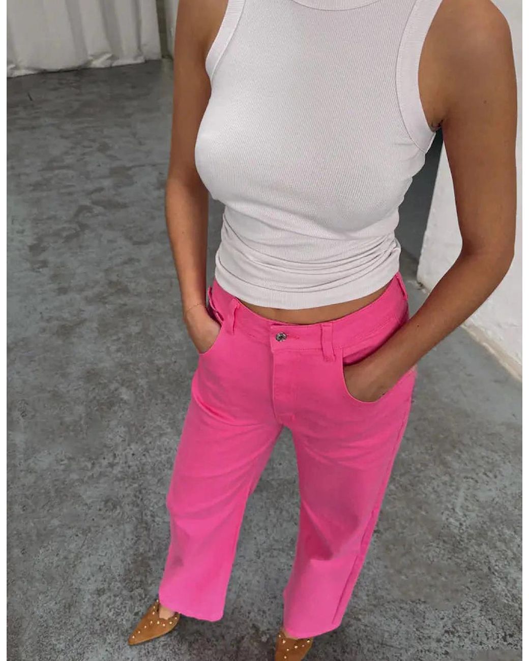 Never Fully Dressed Pink Denim Scallop Detail Jeans Regular Length