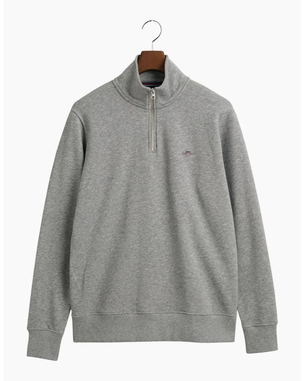 Gant Gray Sweatshirt Embroidered Shield Half Zip Pullover Winter Jumper for men