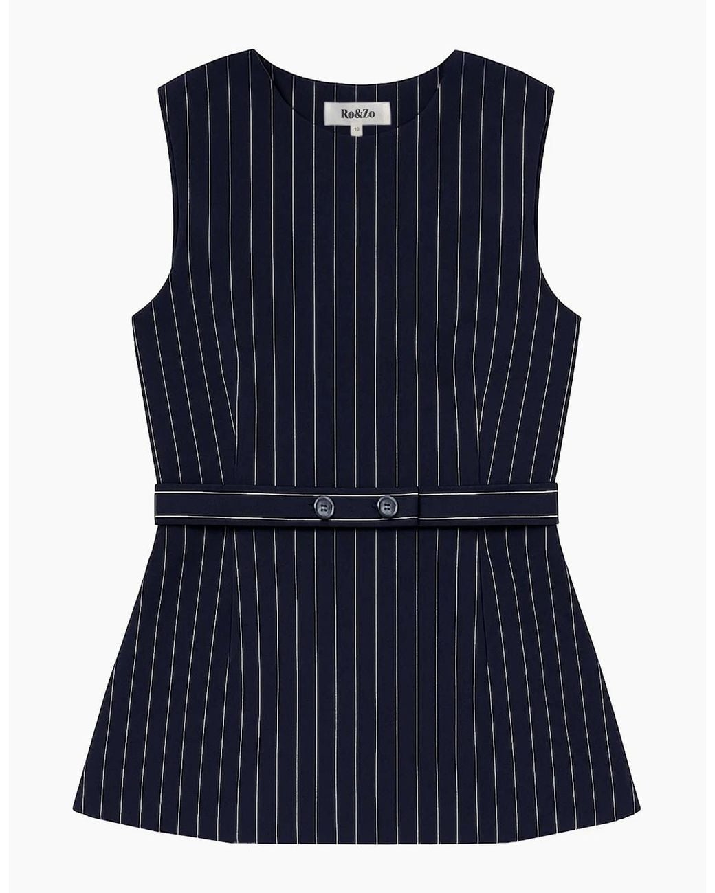 Ro&zo Blue Petite Pinstripe Tailored Long Line Top