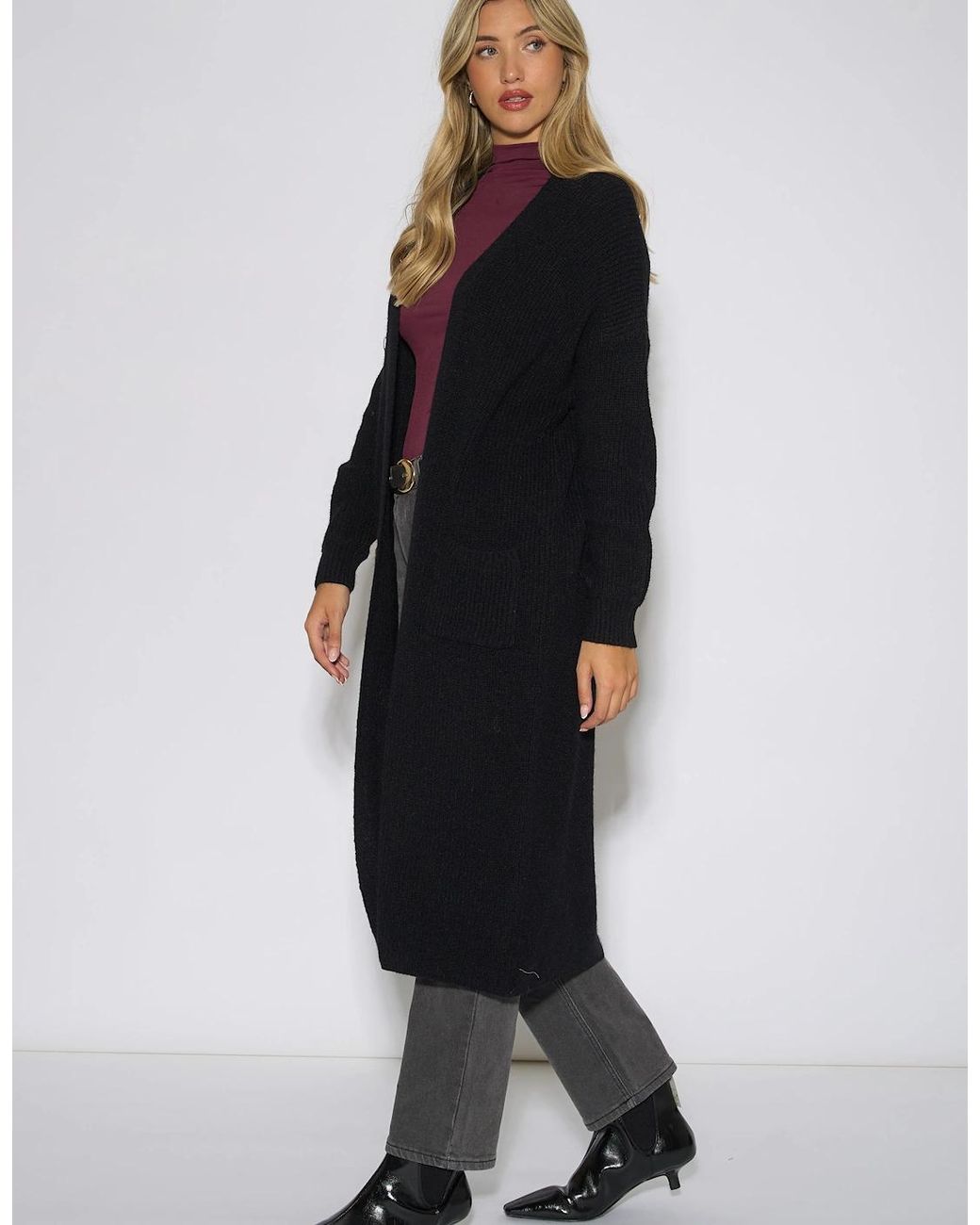 Gini London Black Edge To Edge Longline Knit Cardigan