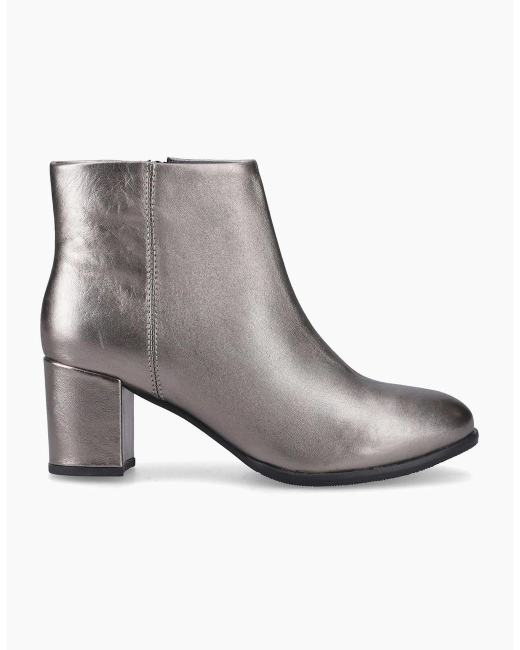 Hush Puppies Gray Claridy Leather Pewter Heeled Ankle Boots