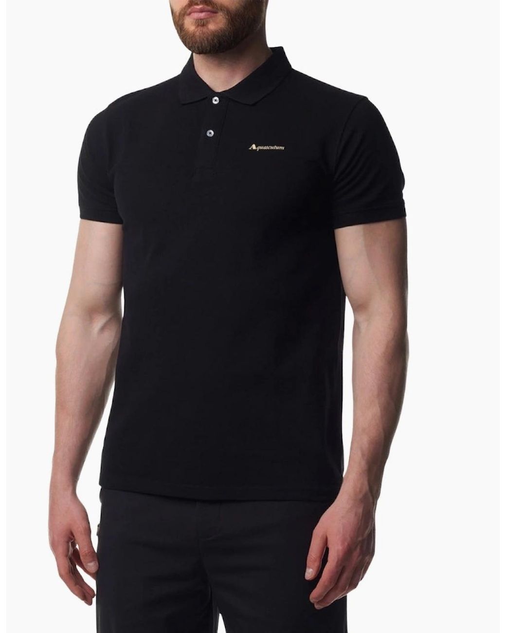 Aquascutum Black Active Cotton Polo Dry-Fit Polo Shirt for men