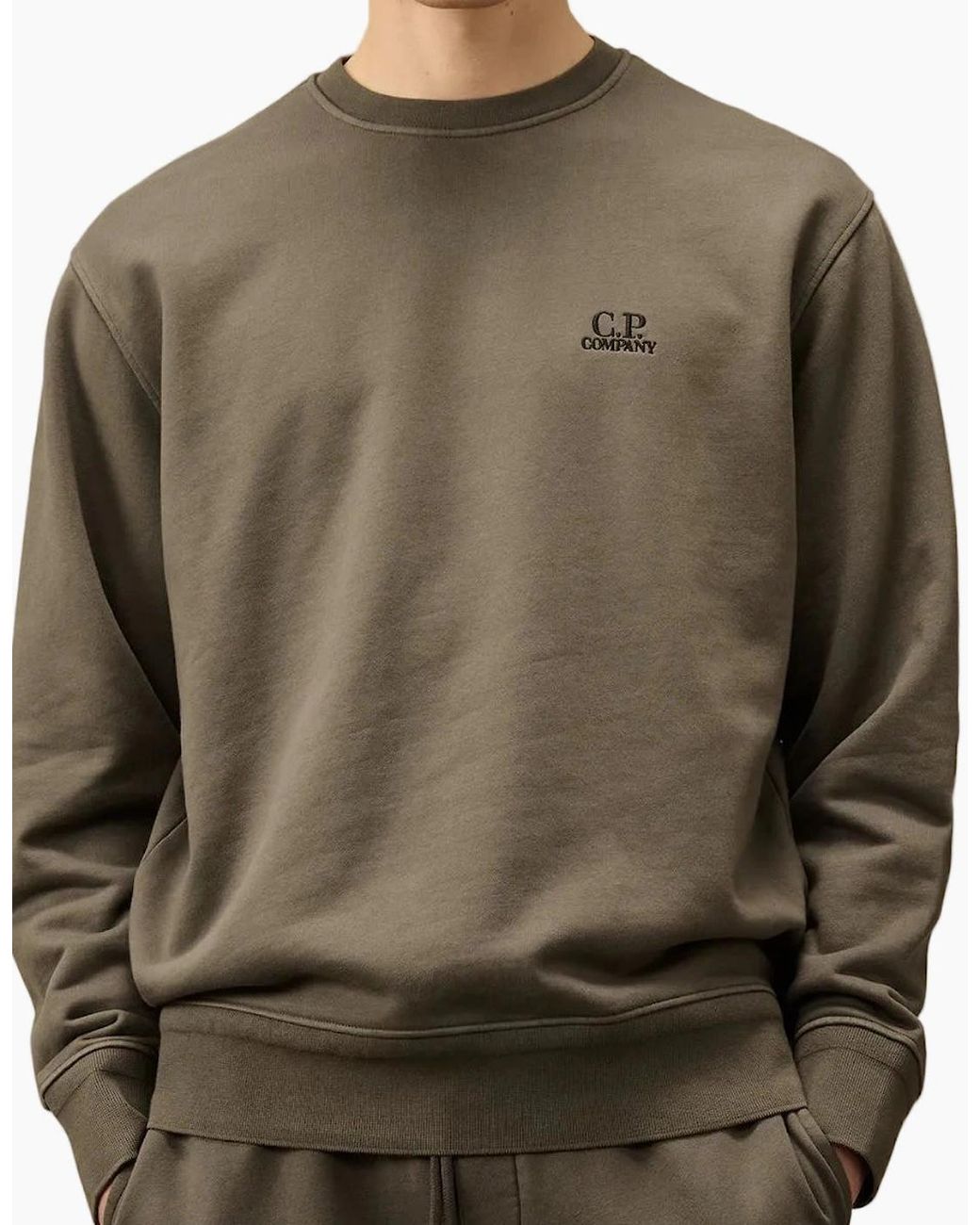C P Company Brown Diagonal Fleece Resist Dyed Logo Sweatshirt for men
