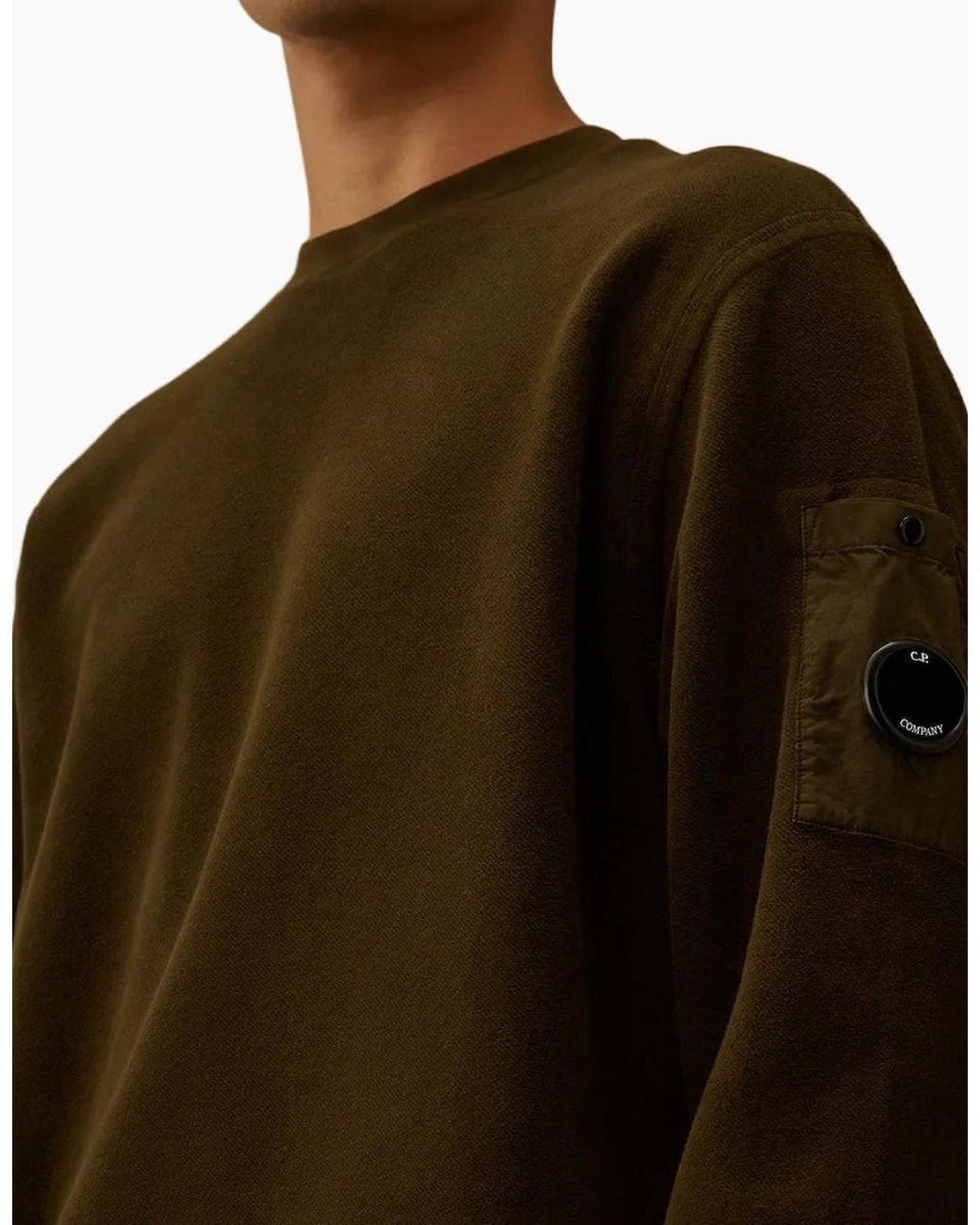 C P Company Green Brushed Fleece Lens Sweat for men