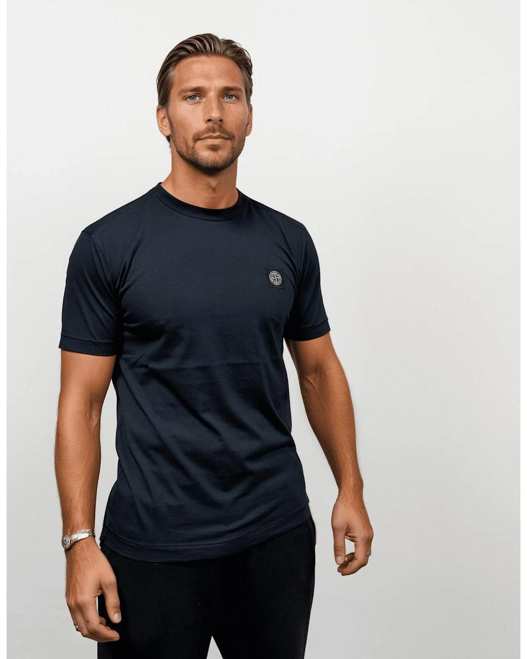 Stone Island Black Compass Logo Patch T-Shirt for men