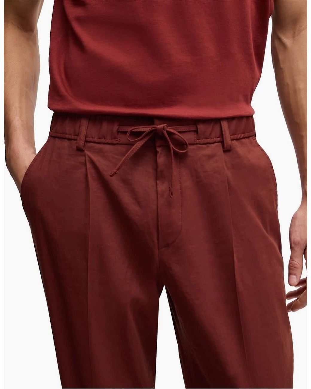 Boss Red Perin Solid Patterned Straight Trousers for men