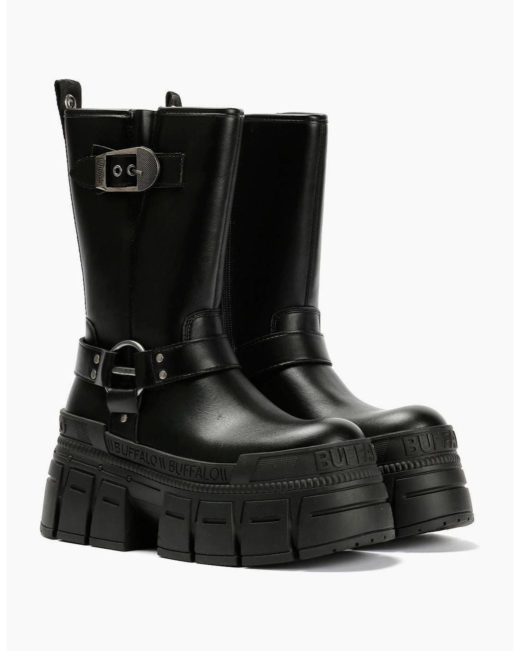 Buffalo Black Gospher Biker Mid Vegan Boots