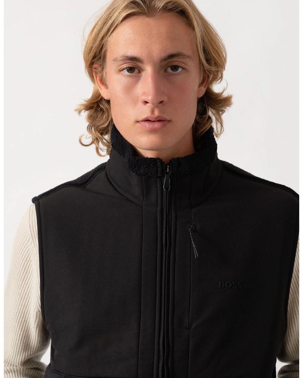 Boss Black Boss Sveedy Contrast-Panel Teddy Fleece Gilet With Logo for men